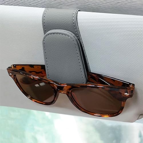 Miniatura 8 de EldHus Soporte para lentes de sol para visera de automóvil, clip magnético para lentes de automóvil, soporte de cuero para lentes de sol para