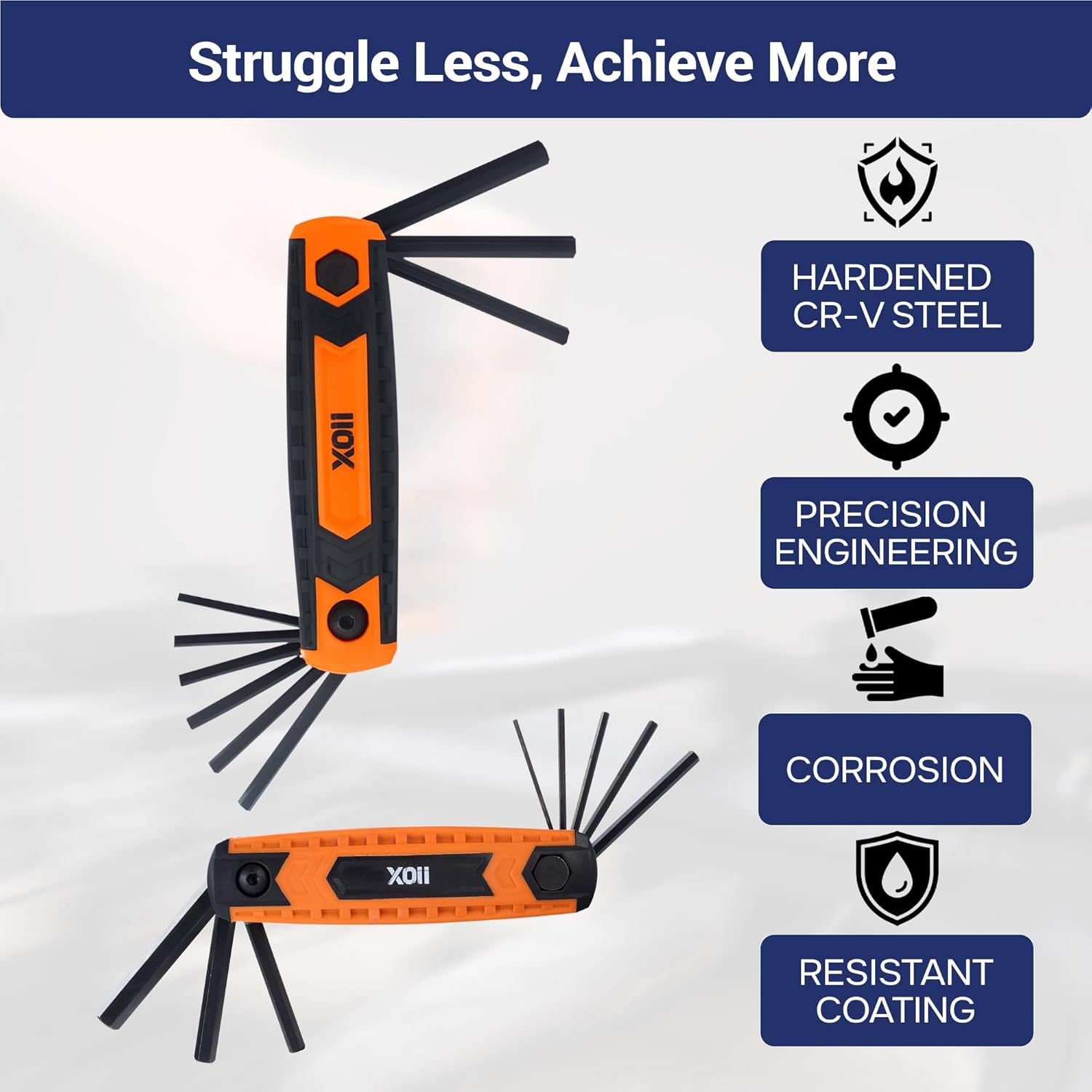 17PC Folding Allen Wrench Set | SAE & Hex Set | Durable Portable Tool for Automotive, Bike, Home & DIY Repairs | Complete Multi-Size Allen Key Set for Workshop (Orange)