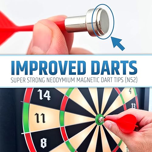 Miniatura 4 de HMmagnets Large & Safe Magnetic Dart Board (Wooden Frame) for Kids & Adults - Fun Game for Up to 4 Players - Including 12 Colorful Darts + Dry Erase