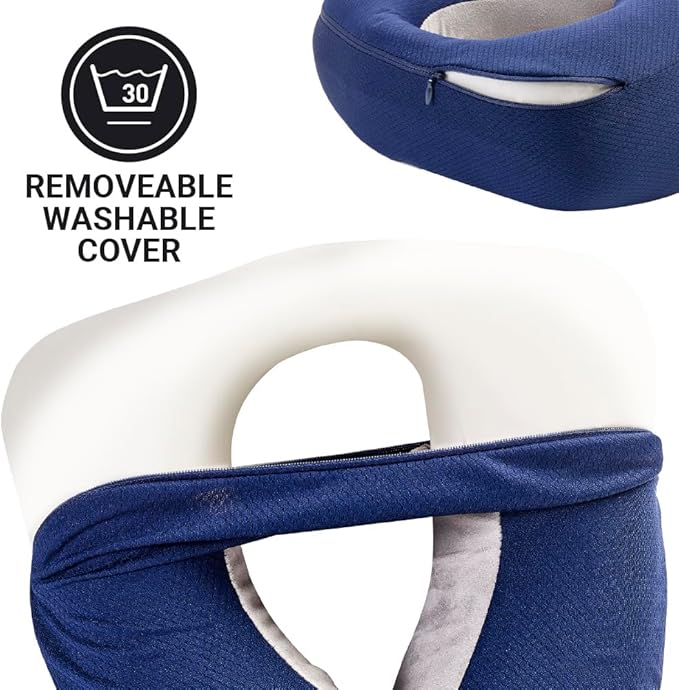 Almohada de Viaje Memory Foam Ajustable Azul Oscuro miniatura 7