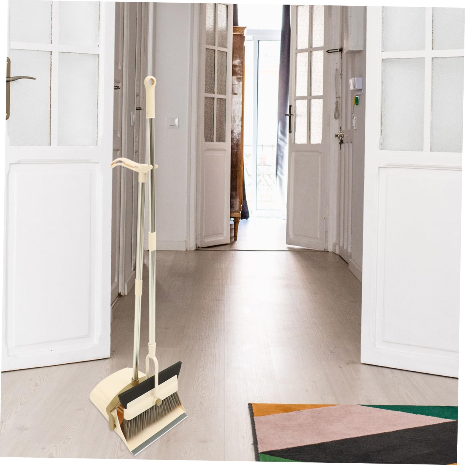 Besen mit Langem Stiel und Kehrschaufel aus Kunststoff und Metall Dichte Borsten zum Einfachen Entfernen von Staub und Schmutz für Bad- und Gartenreinigung