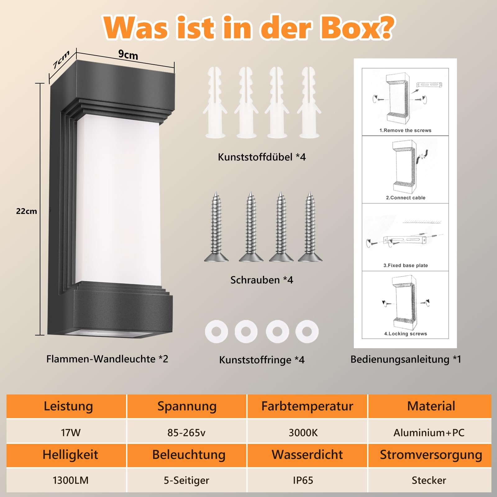 IP65 Außenlampe 17W Aussenlampe Wand - Up and Down Leuchten Aussen, 3000K Warmweiß, Außenleuchte Wand Flammen Wandleuchte, Aussenleuchte Aussenbeleuchtung für Hauswand Terrasse, 2 Stück