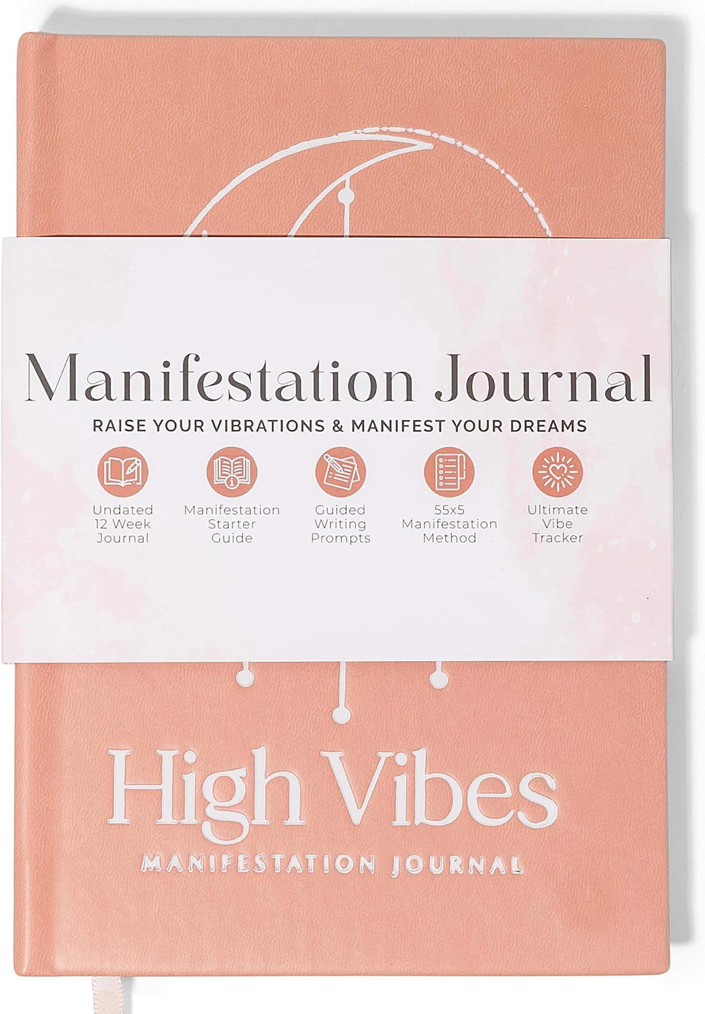 Manifestation Journal: 12-Week Undated Planner with Vibe Tracker, 5x55 Manifestation Method, Guided Writing Prompts & Starter Guide for Manifestation Beginners,Peach,(HVMJ23P)