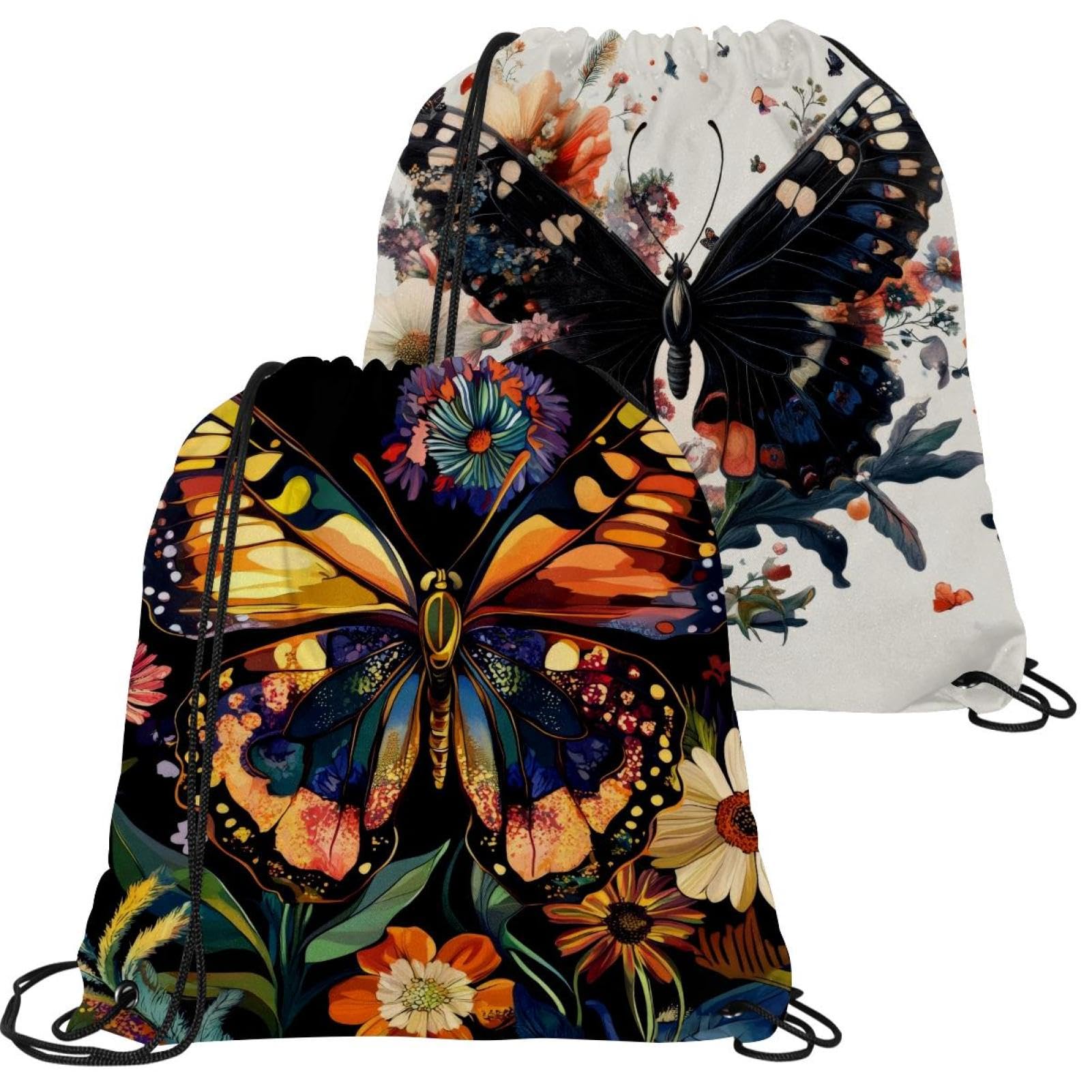 Sac à cordon de serrage motif fleurs et papillons avec finition imperméable
