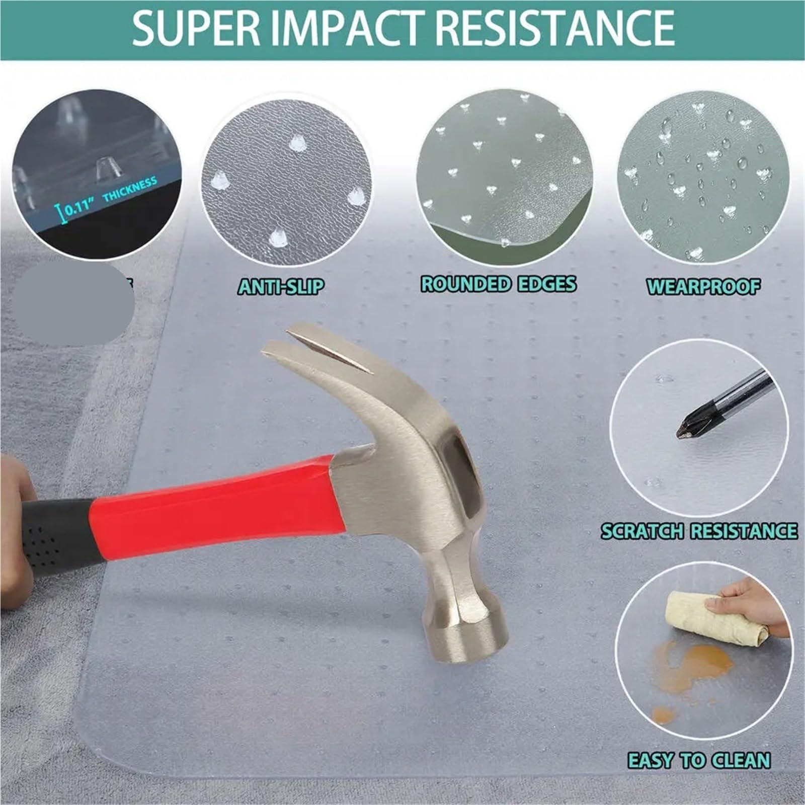 Almohadilla De Alfombra para Silla 48" x 36" Piso de la Estera de la Silla de Ministerio del Interior Tachonado detrás con el Labio for la Alfombra de la Pila Protector Suelo Silla Ruedas