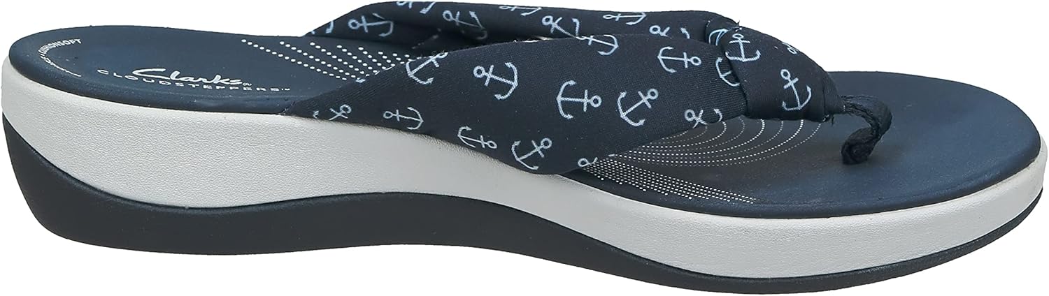 Clarks Women's Arla Glison Flip-Flop 9 Navy Textile With White Anchors