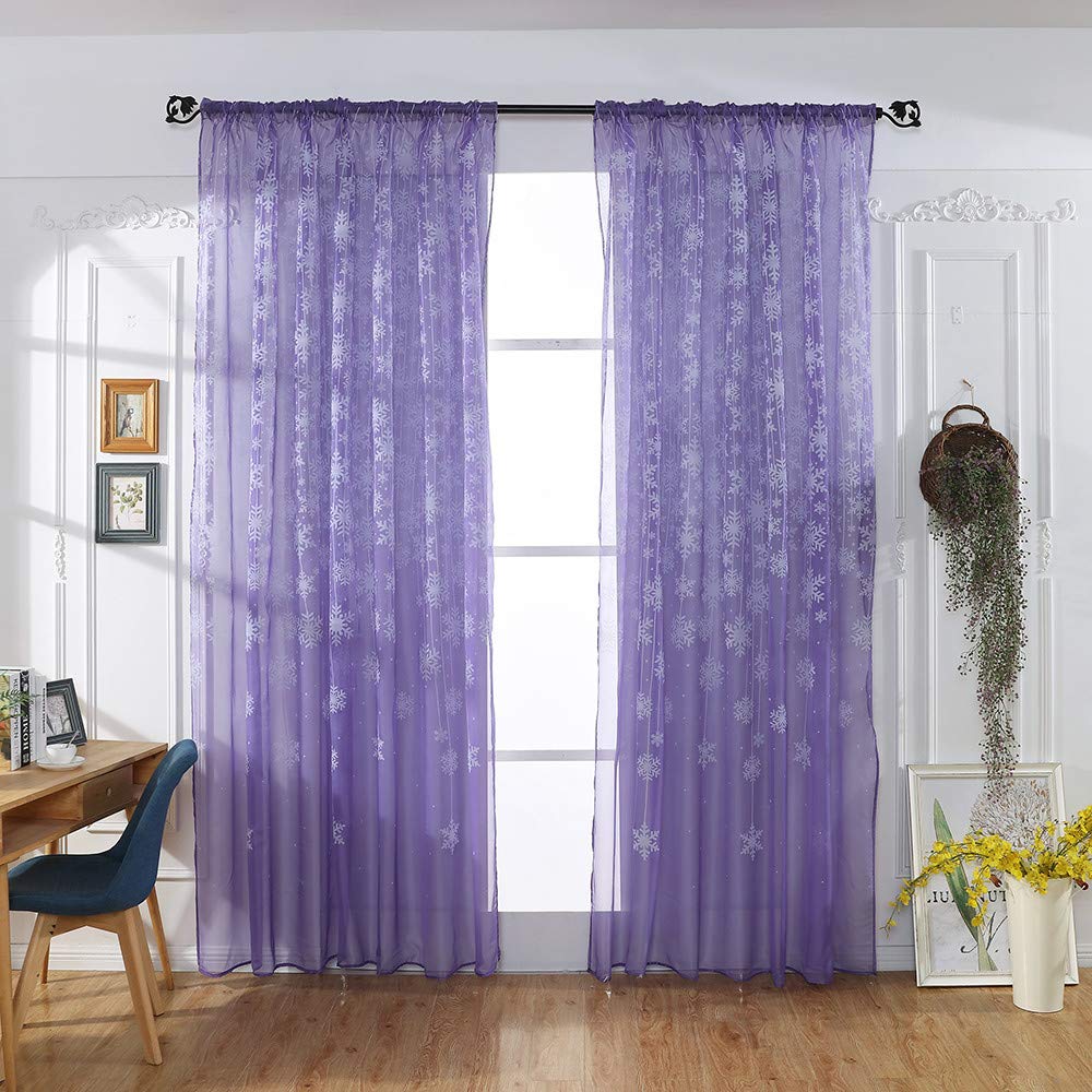 So-Buts Home Accesories Purple So-Buts Snowflake Sheer Curtain Tulle Window Treatment Voile Drape Valance Winter Christmas Home Bedroom Living Room Decor (, 100Cm X 200Cm)