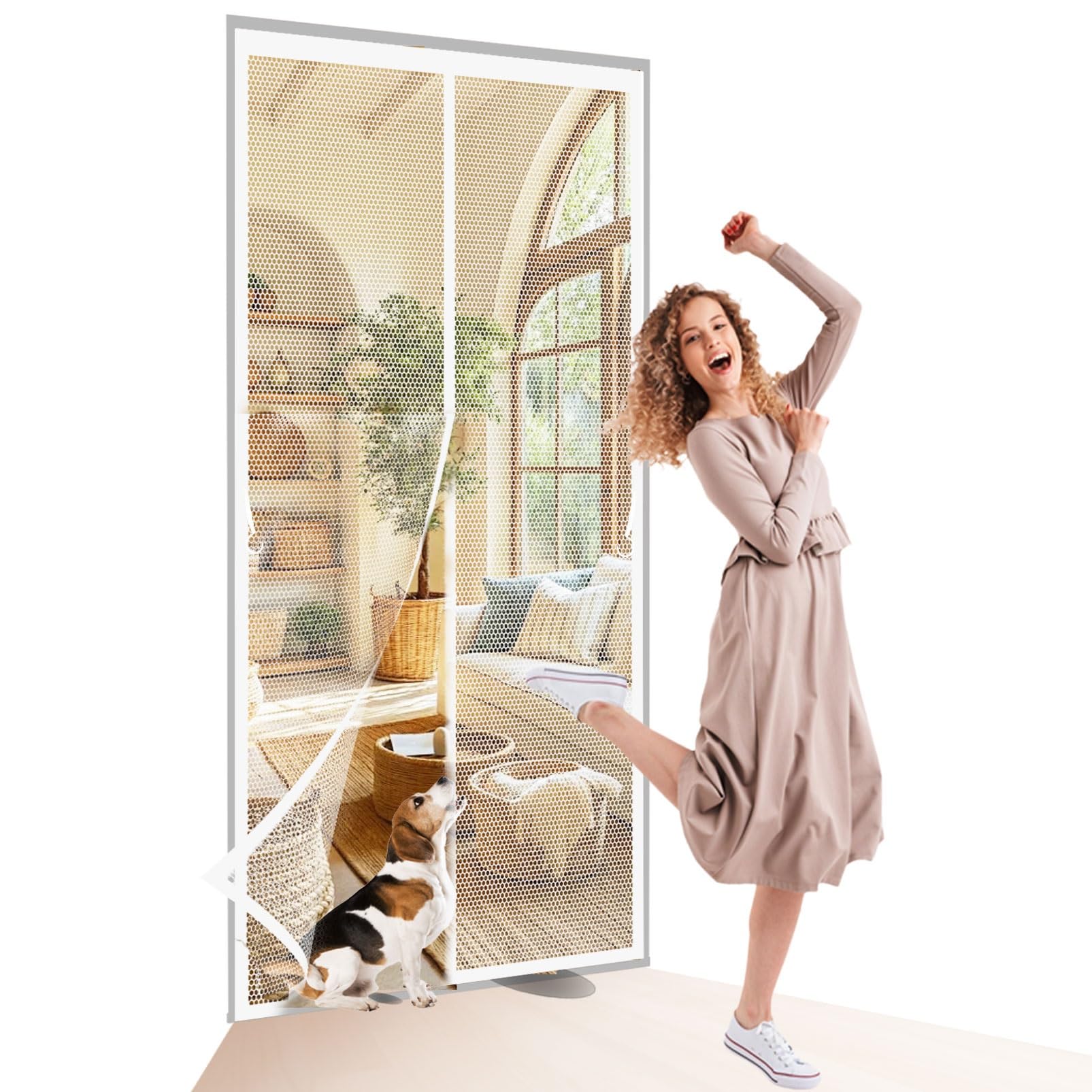 Liujyuan White Magnetic Fly Insect Screen Door 135 X 215 Cm Powerful Magnets, Self-Sealing, Polyester Magnetic Fly Screens No Drill Installation, Keep Bugs Out For Patio Doors Bedroom,