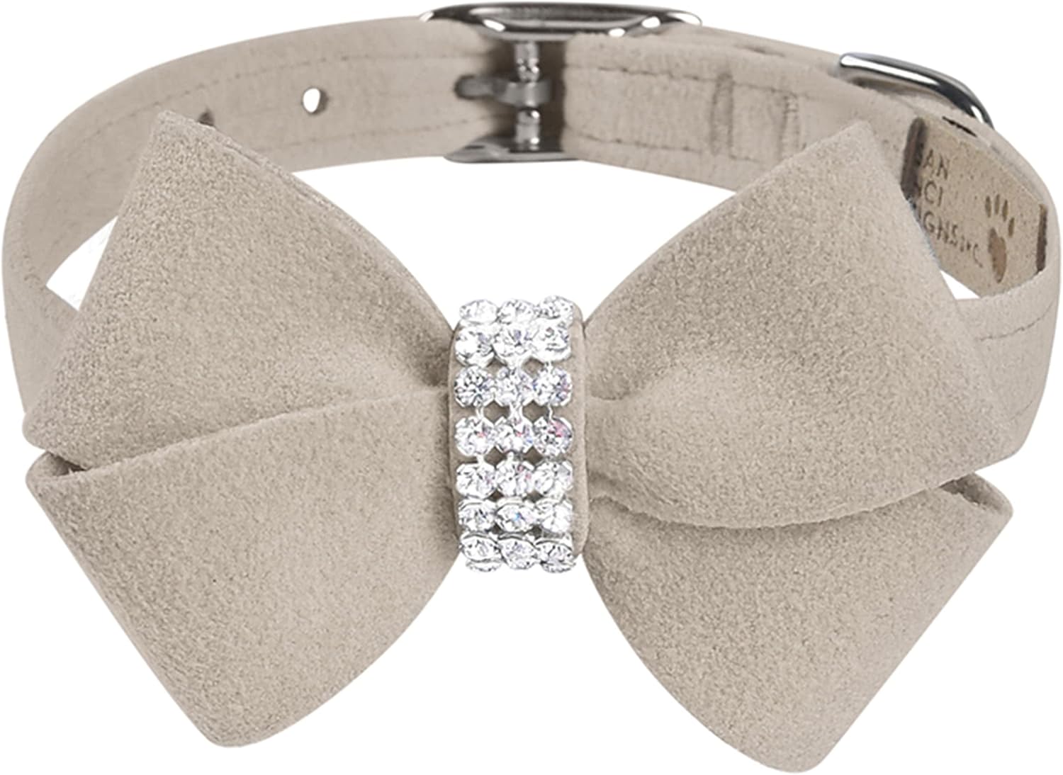 Susan Lanci Designs Premium Ultrasuede Nouveau Bow Collar for Dogs, Puppy Pink, X-Small