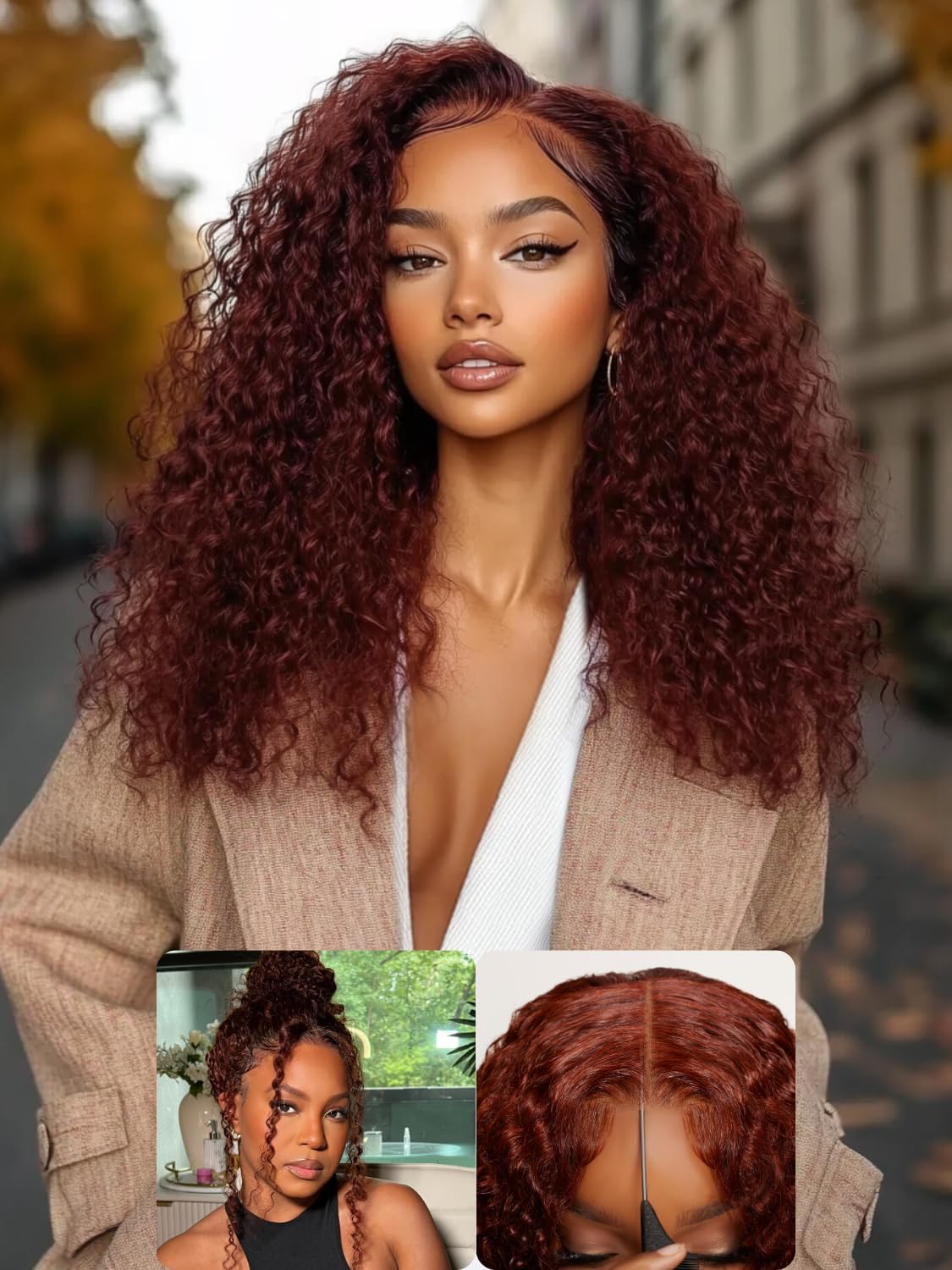 Nadula Bye Bye Knots Reddish Brown Curly Drawstring Wig Human Hair