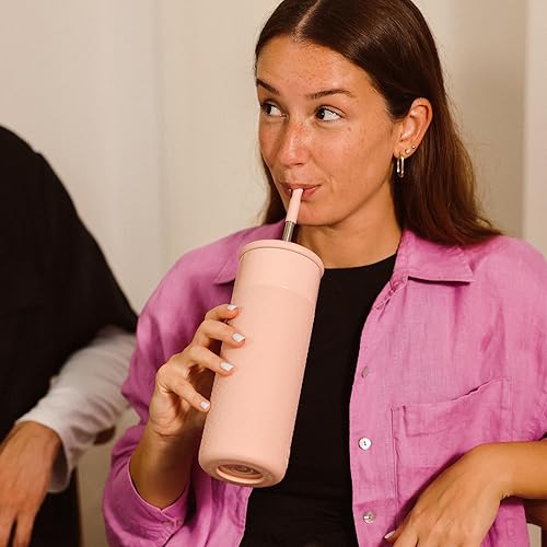 Miniatura 3 de BOTTLE BOTTLE Vasos de acero inoxidable con tapa y pajita, vaso de café de 20 onzas con funda de silicona para oficina en casa y fiesta de regalo