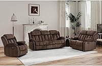 Vista 10 de EBELLO - Juego de sofá reclinable manual, sofá reclinable clásico con brazos y respaldo acolchados, incluye 1 silla reclinable y 1 sofá de 3 Marrón