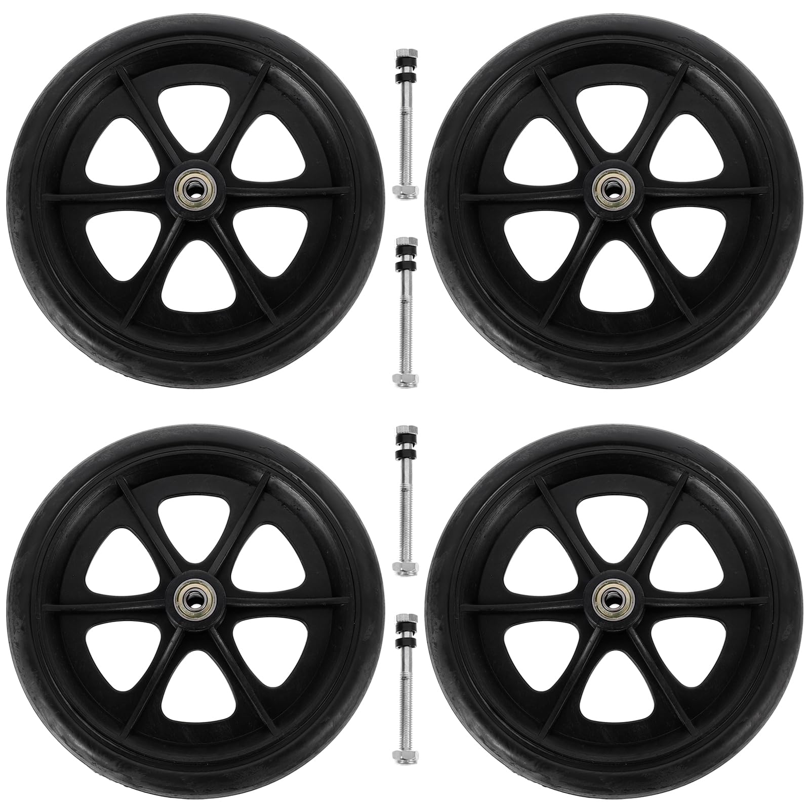 Ruedas de repuesto para silla de ruedas, ajuste universal, 8 pulgadas, 4 unidades, color negro