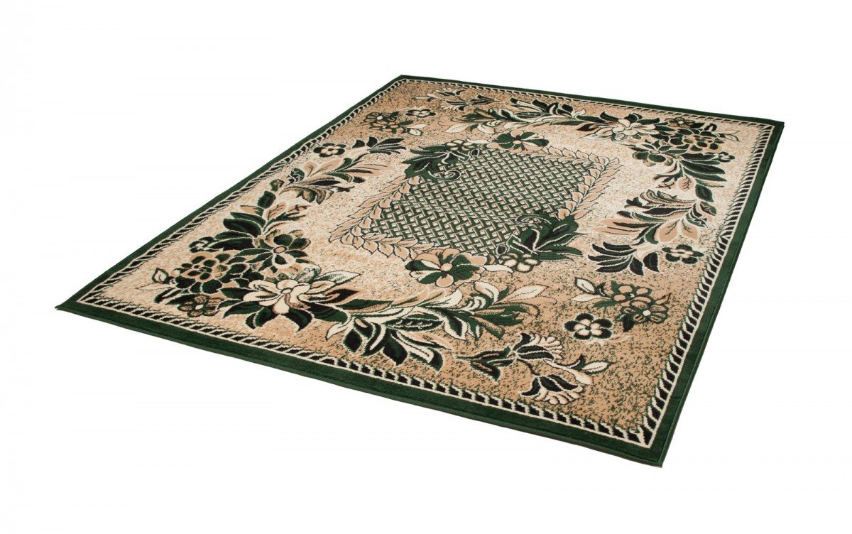 Tapiso Atlas dywan z krótkim włosiem, designerski, nowoczesny, abstrakcyjny, kwiatowe linie, zielony, beżowy, do salonu, pokoju gościnnego, Ökotex 160 x 220 cm