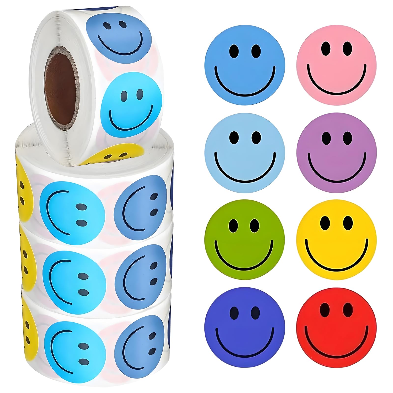 2000 Pcs Smiley face Stickers, Happy face Reward Stickers for Children, Circular Smiley Pattern Teacher Classroom Reward, 8 Colors Suitable for Teachers and Schools to use
