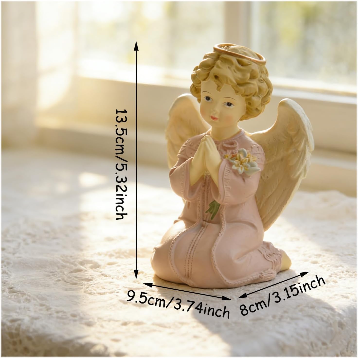 Kneeling Praying Angel Figurine with Flowers – 5.32'' Hand-Painted Resin Girl Angel Statue for Spiritual Home Décor, Guardian Angel Collectible & Religious Prayer Gift - Image 3
