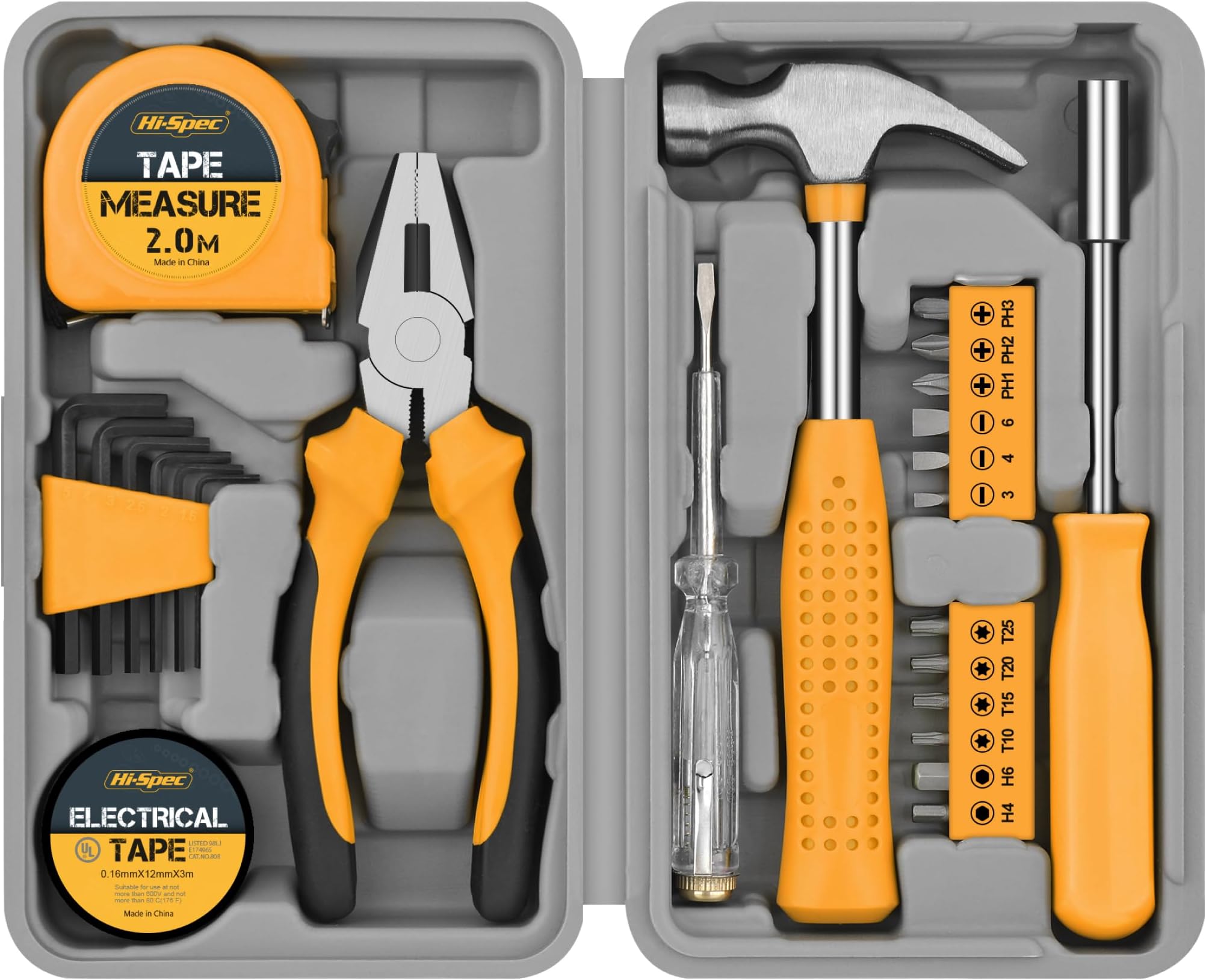 Hi-Spec 24pc Yellow Household DIY Tool Kit, Small Mini Box Set of Starter Basic Tools for Home & Office