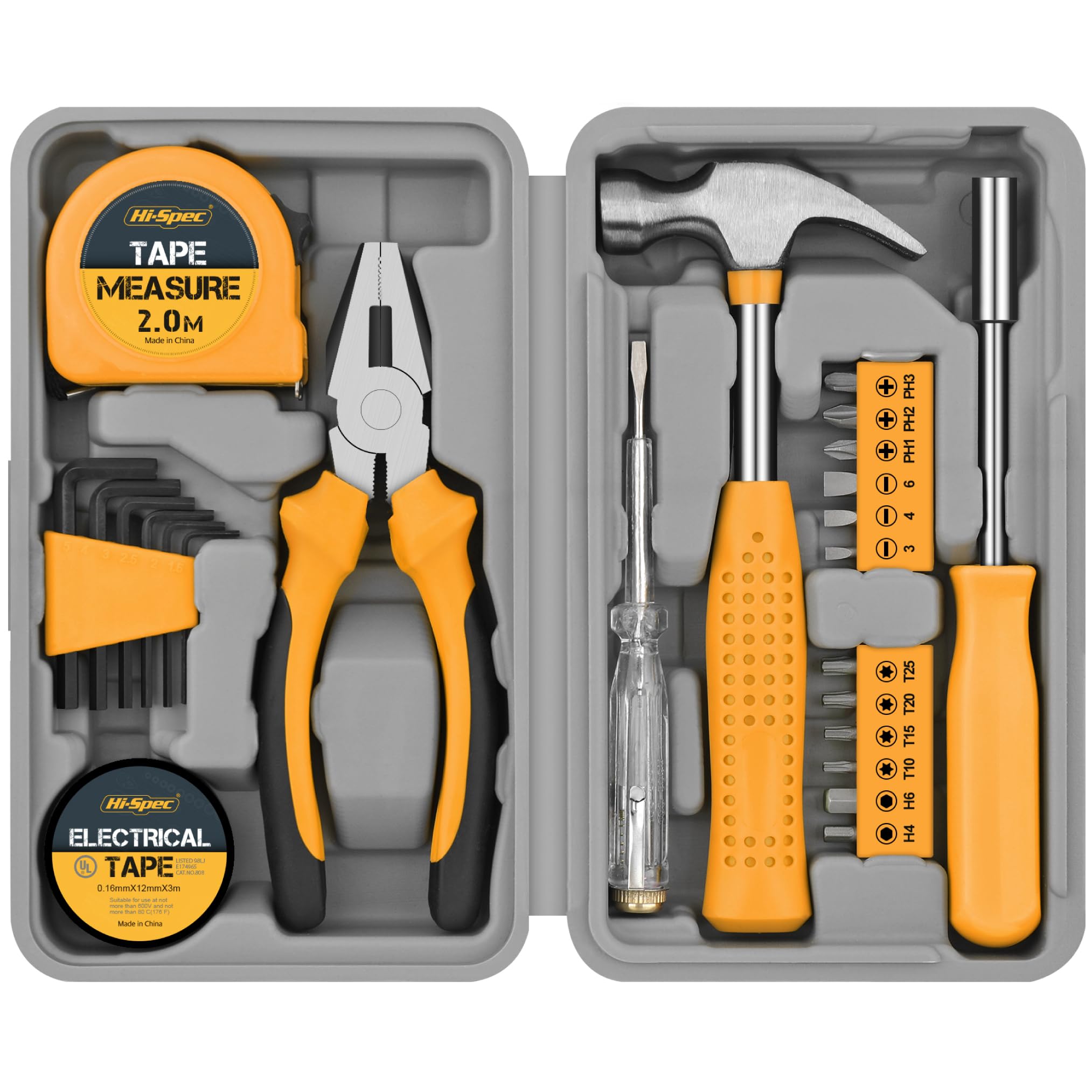 Hi-Spec 24pc Yellow Household DIY Tool Kit. Small Mini Box Set of Starter Basic Tools for Home & Office