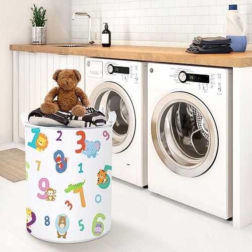 Miniatura 3 de Clastyle Cesta de almacenamiento de ropa para niños, diseño de jirafa, mono, elefante, león, cocodrilo, ardilla, blanco, redondo, para guardar ropa,
