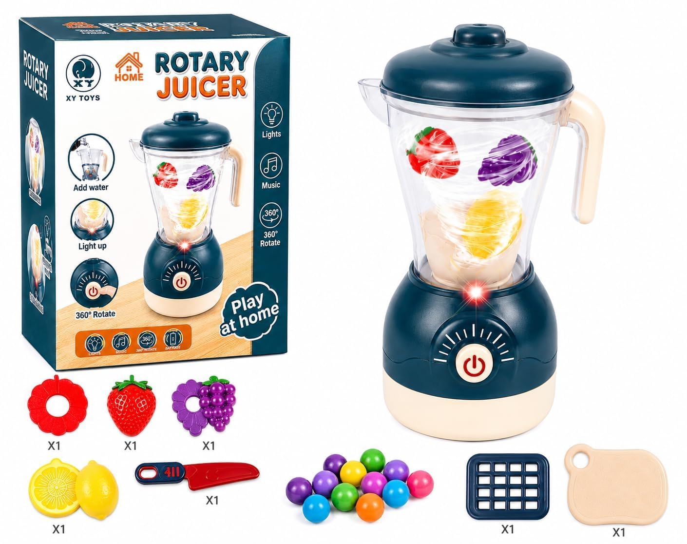 Kids Pretend Play Blender Toy Set with Lights, Music, Rotating Juicer, Cutting Fruits & Kitchen Accessories, Educational Toy for Boys & Girls-image-49