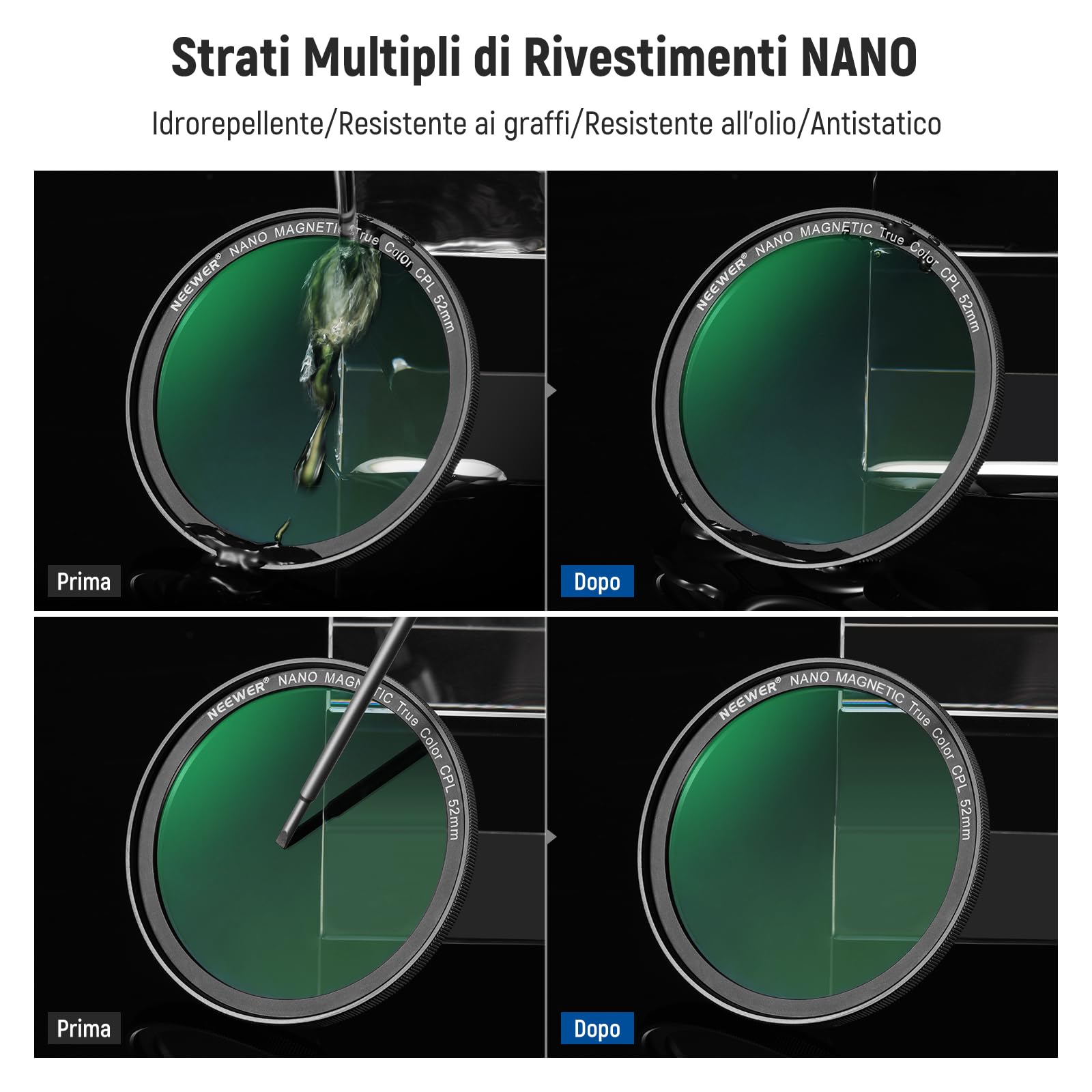 NEEWER 52mm Kit Filtro Magnetico con Anello Adattatore/Stella a 4 Punte/True Color CPL/Black Diffusion 1/4 Compatibile con SmallRig NEEWER Gabbia per Telefono con Attacco M per iPhone 14 13 12 serie