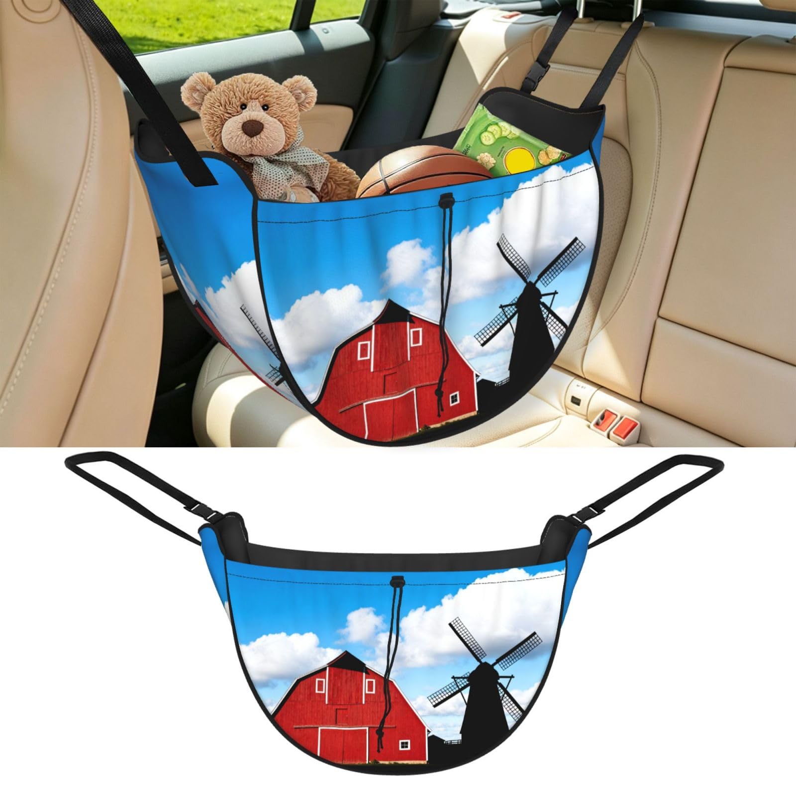 Cntdbu Black Barn Windmill Farm Car Seat Organizer-Backseat Storage Bag For Travel
