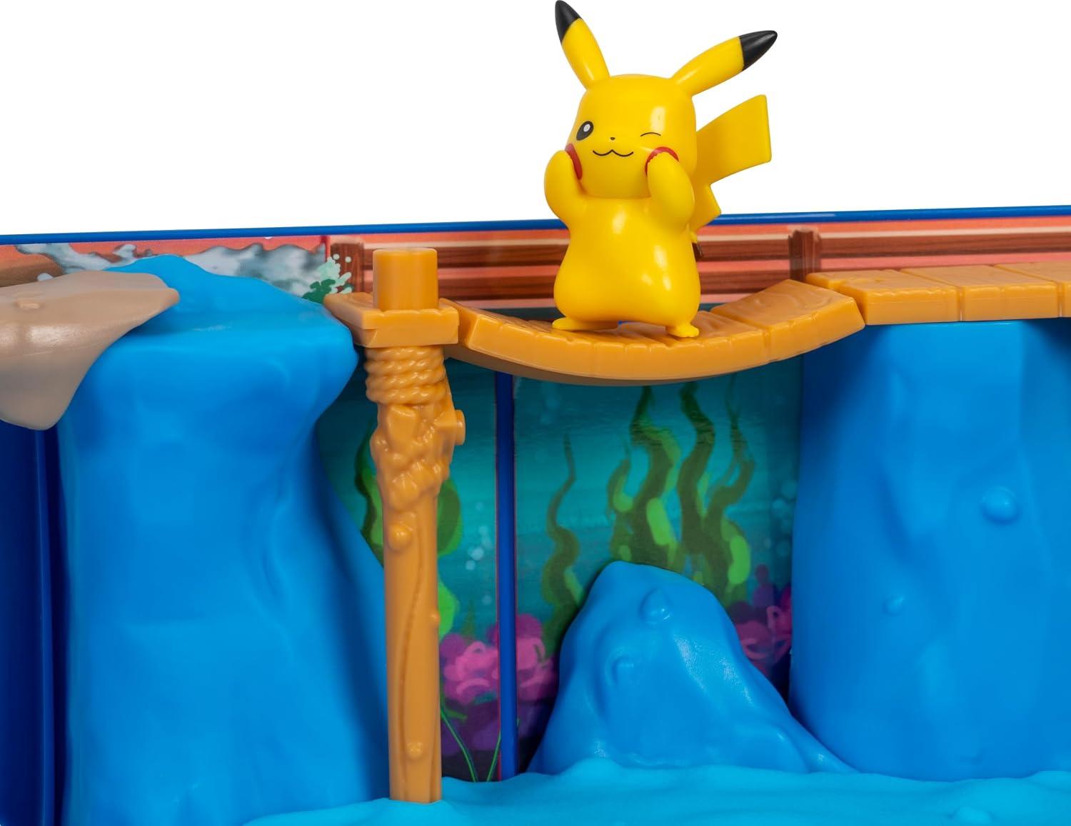Jazwares Pokemon Carry Case Lighthouse Exploration Playset - Portable Transforming Backpack Playset with Action Features and 2-inch Pikachu Battle Figure