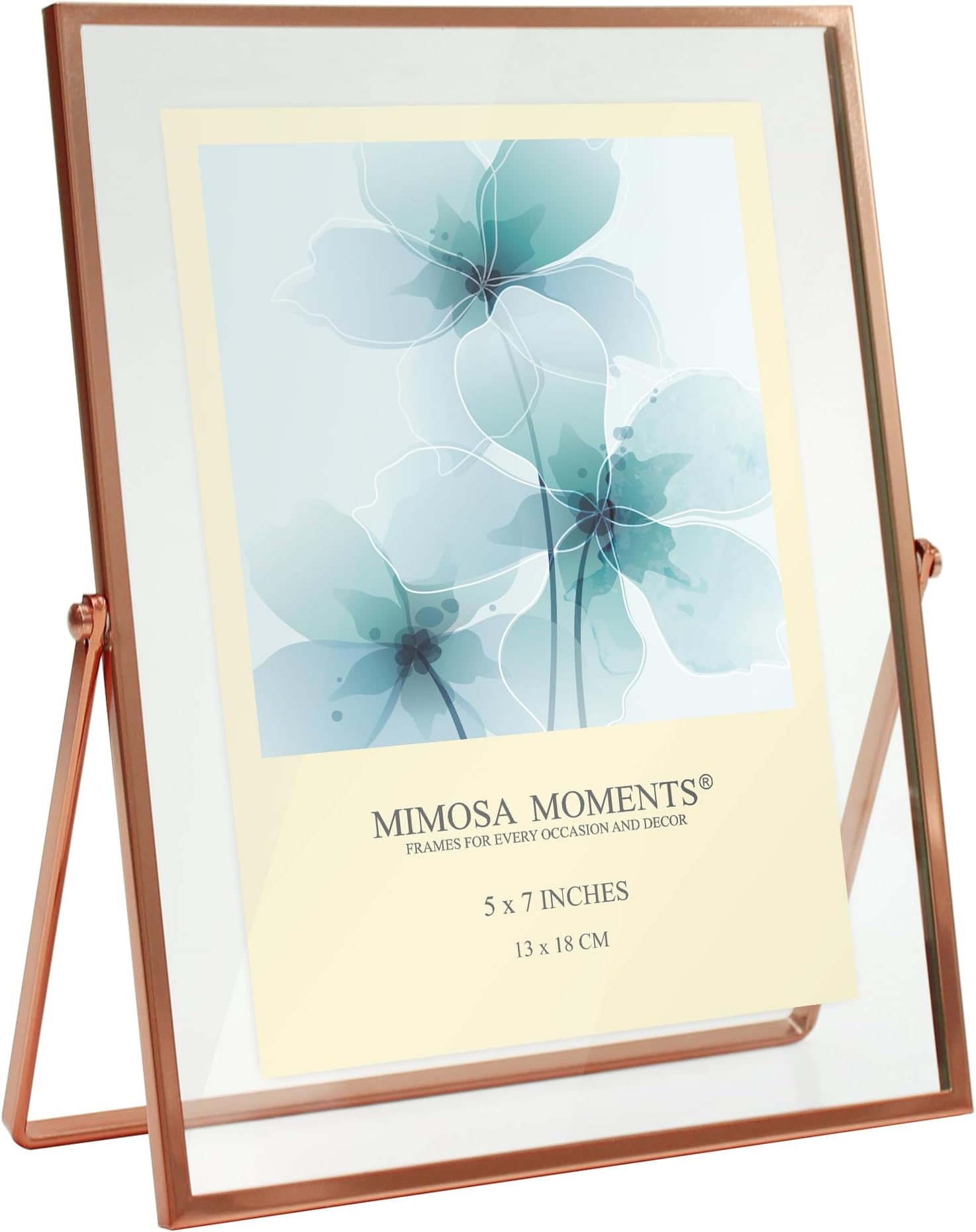 MIMOSA MOMENTS Rose Gold Double Glass Picture frame, Metal Floating 5x7 Inch Photo Display on Tabletop Desk(Rose Gold, 5x7)