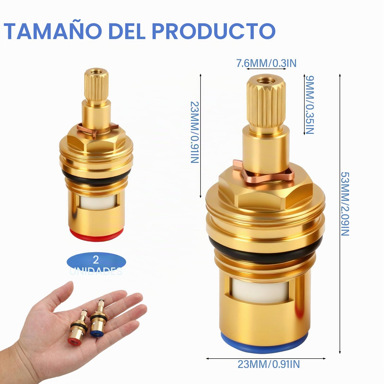 2 Piezas Cartucho Cerámico Grifo 20 Dientes G1/2, Válvula Grifo 1/4 Vuelta, Cabezal Disco Cerámico Latón Repuesto para Grifos Agua Caliente y Fría, Antigoteo Duradera para Baño, Cocina, Lavabo, Ducha