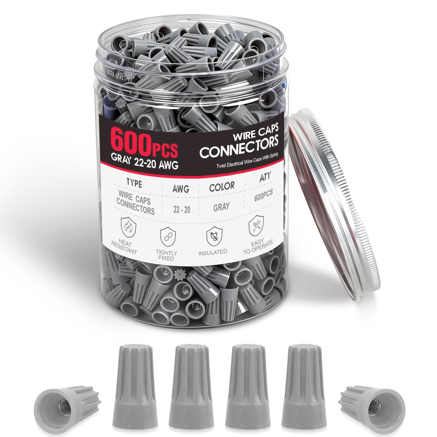 Nilight 600PCS Gray Wire Connectors Kit 22-20 AWG Electric Wire Caps