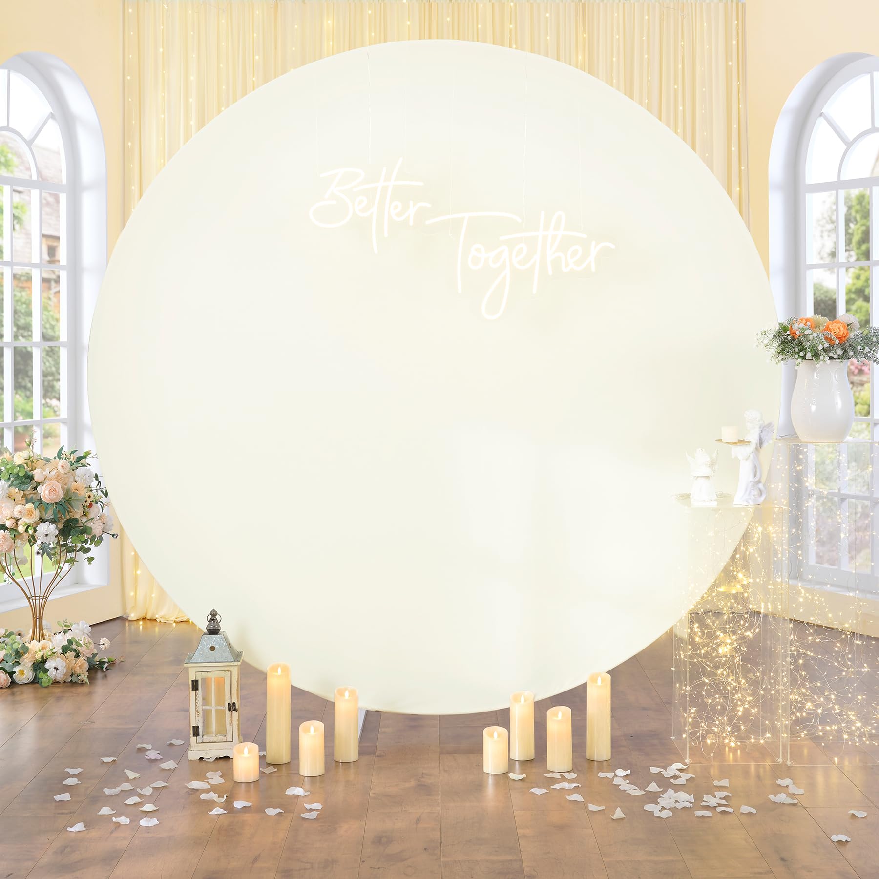 NSSONBENBeige Round Background Cover for Diameter 2 m Round Stand, Wrinkle-Free Stretch Spandex Photowall Circle Backgrounds for Wedding Celebration Birthday Baby Shower Graduation