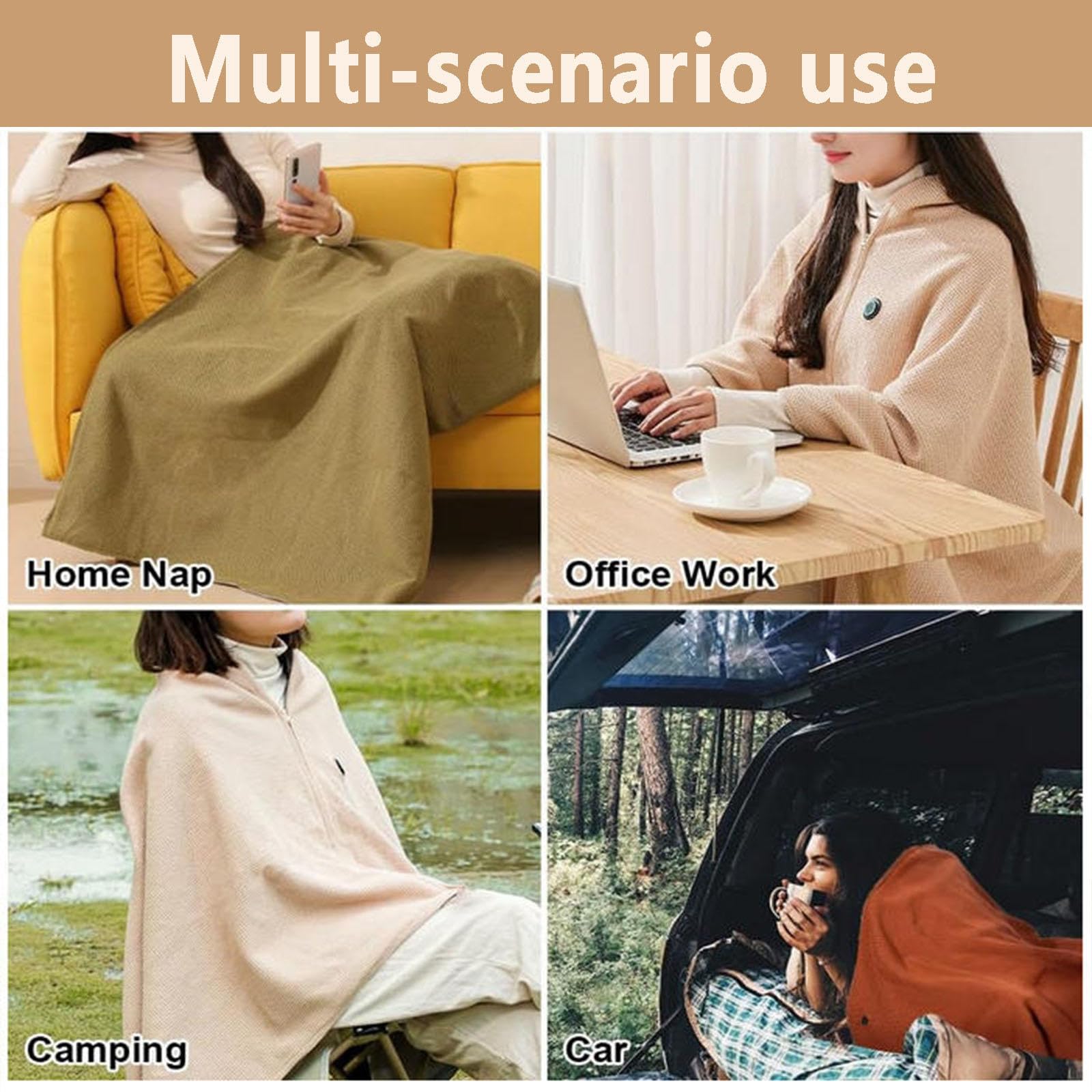 Plaid Chauffant Pour les Femmes, pour Bureau Rest à Domicile, Voyage en Voiture, Camping en Plein Air,Green