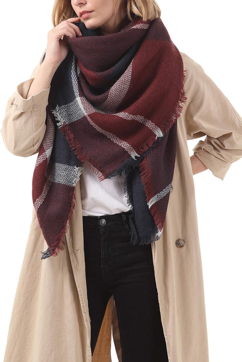 American Trends Womens Fall Winter Scarf Plaid Tassel Soft Warm Blanket Scarves Womens Shawl Wraps - Image 3