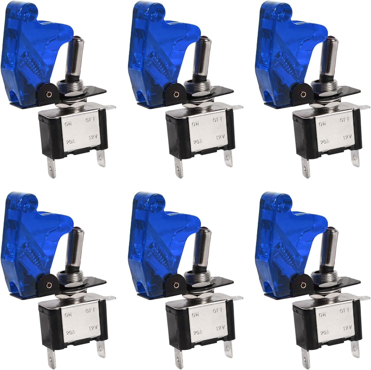 6pcs Rocker Toggle Switch 12V 20A Heavy Duty Racing Car Automotive Auto SPST ON/Off Toggle Switch Red LED Light Illuminated 3Pin with Red Waterproof Safety Cover (Blue)