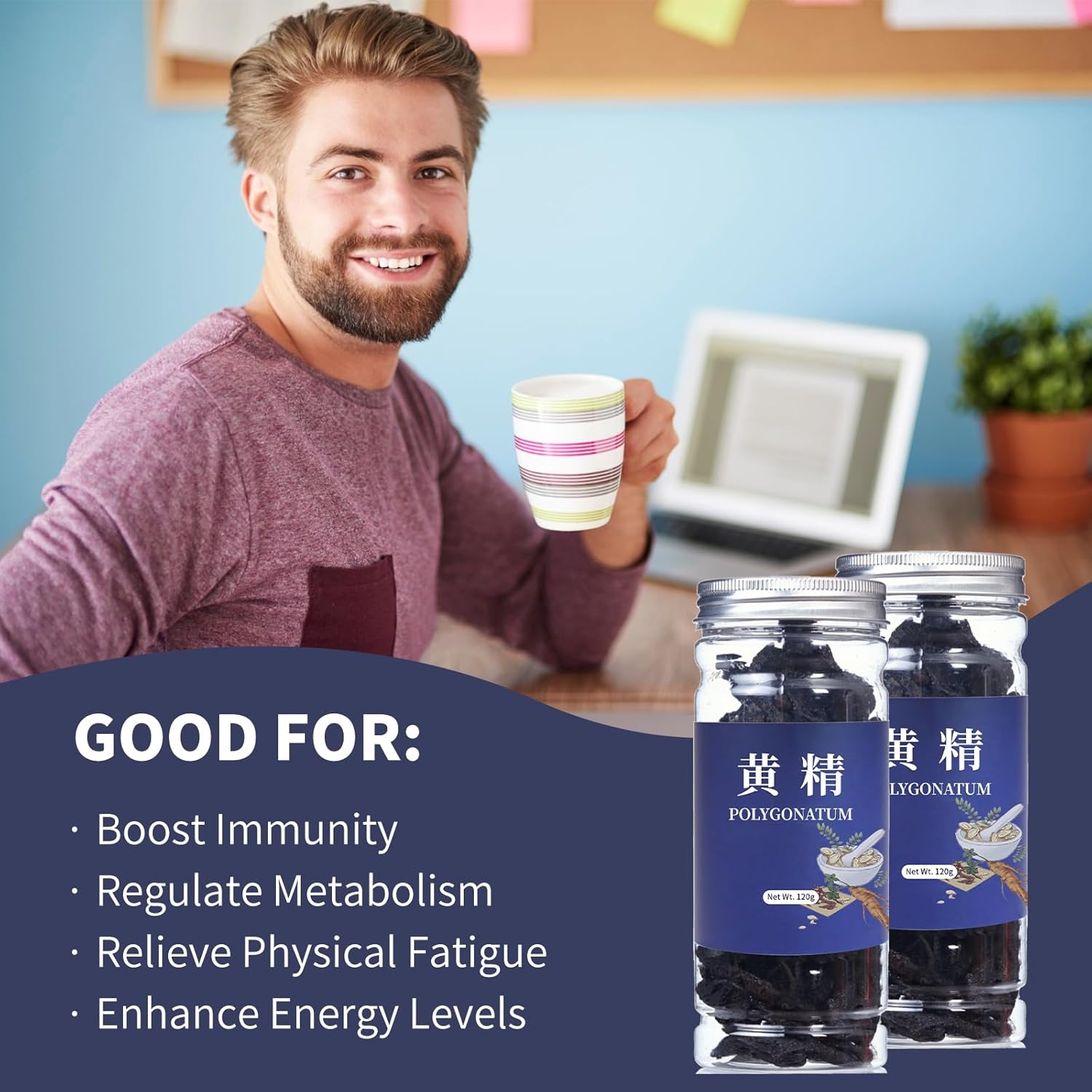 Wanhua Hall Rhizoma Polygonati,HuangJing 8.5oz/240g Chinese Raw Materials Wild Polygonatum Rhizoma Polygonati 黄精 熟地黄 Natural Herbal Tea Caffeine-free - Image 3