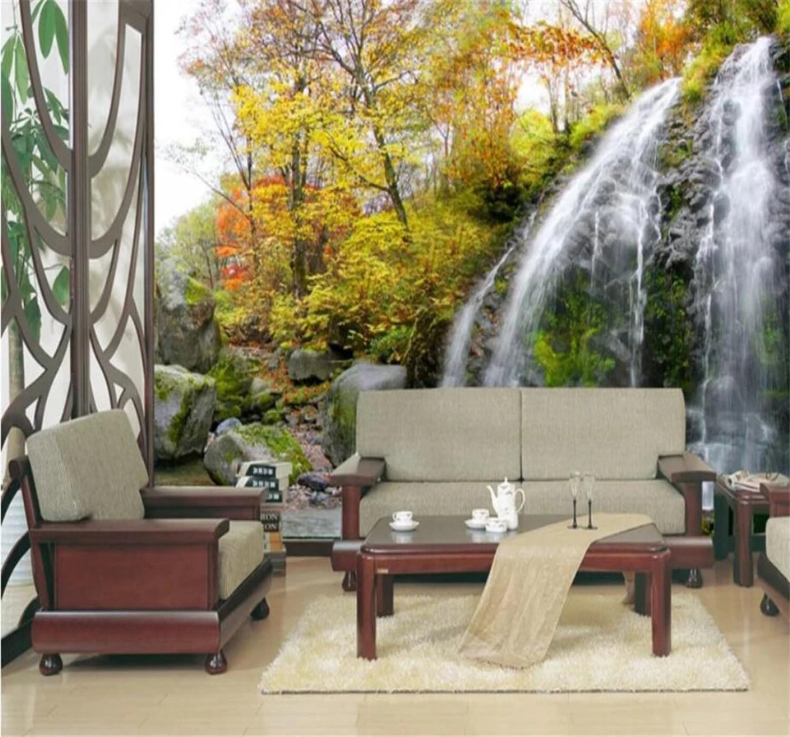 Wallpaper-3D-Xlm 200Cm×140Cm(B×H) Minimalist Three Dimensional Landscape Waterfall Scenery 3D Wallpaper Easy Install Feature Office Living Room Sofa Bedroom Tv Background Wall Decoration-200Cm×140Cm