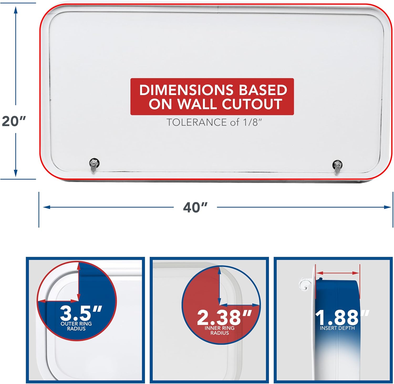 RV Baggage Door 40" Wide X 20" High with Rounded Corners and Thumblocks for RV's- Compartment Access Storage Doors with Top Hinge- Camper Trailer Motor Home