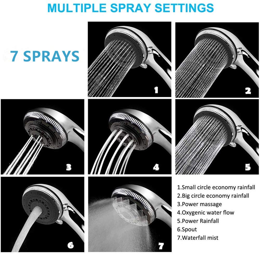 Ducha de mano, kit de grifo de baño cromado de alta presión con manguera larga, soporte adaptador universal para montaje en pared, portátil y limpio (3,2 pulgadas 7 ajustes)