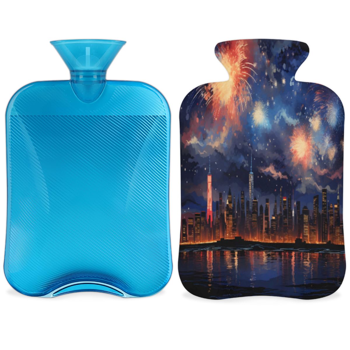 Hot Water Bottle with Soft Cover,2L Night City Hot Water Bag for Hot and Cold Compress, Hand Feet Warmer, Abstract City Rubber Hot or Cold Water Bottle Halloween Christmas Decorations