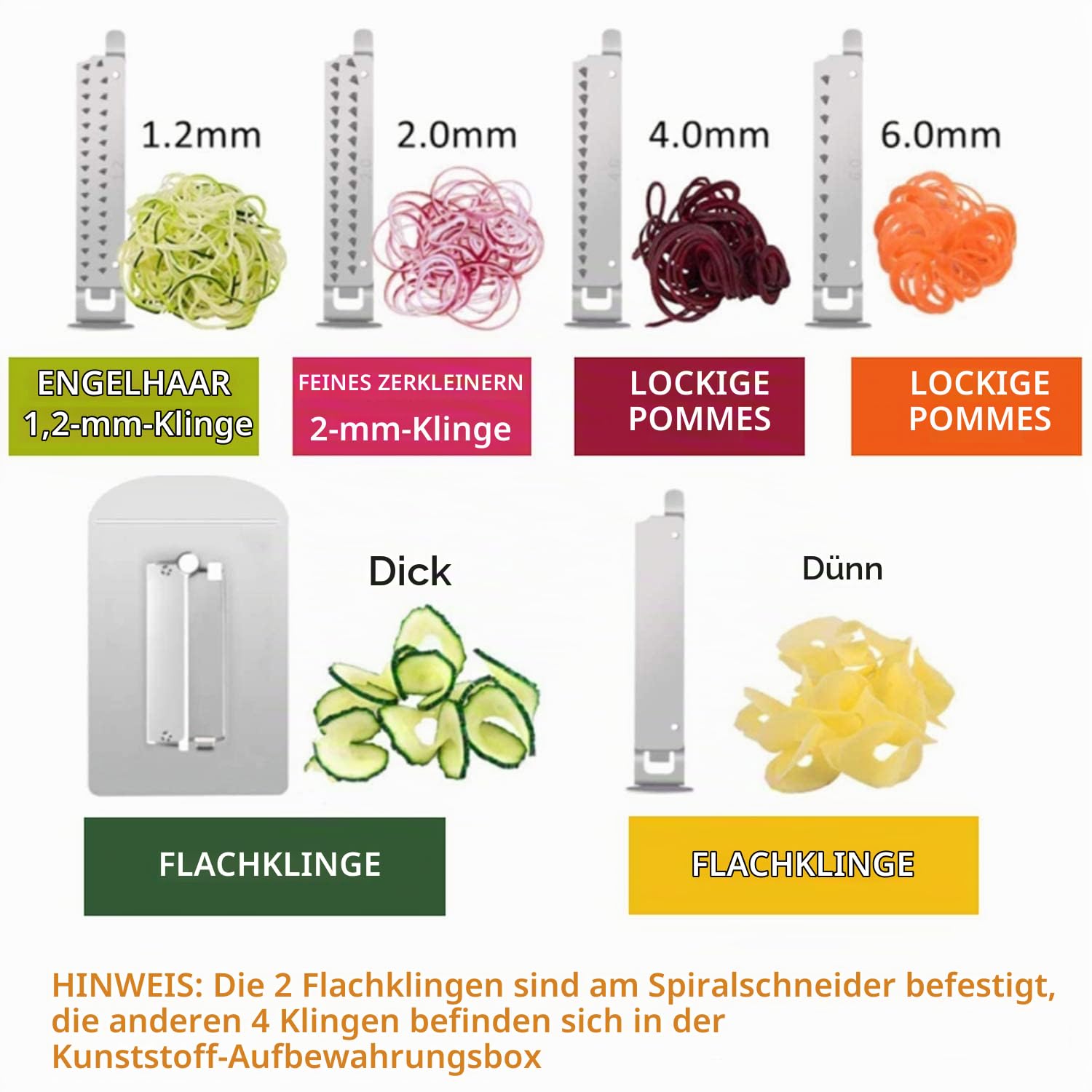 Stahl Gemüse Spiralschneider Kartoffel, 6-Klingen Gemüsenudeln Spiralschneider Elektrisch, Zucchini Nudeln Schneider, Zoodle Maker Spiralschneider, 4 Saugnapf mit Anti-Rutsch Technologie