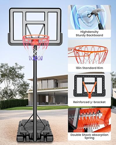 Miniatura 4 de Portable Basketball Hoop Outdoor, 4.8 to 10ft Height Adjustable Basketball Syatem with 44" Shatterproof PC Backboard, Basketball Hoop & Goal for