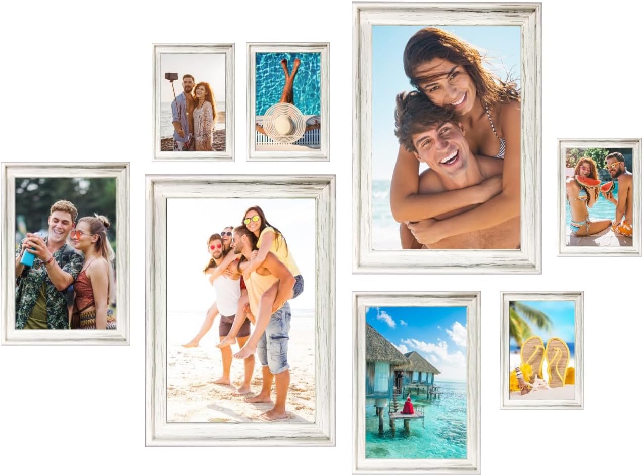 8 White Picture Photo Frames Multiple Size Photograph For Wall Décor, Gallery Photo Frames