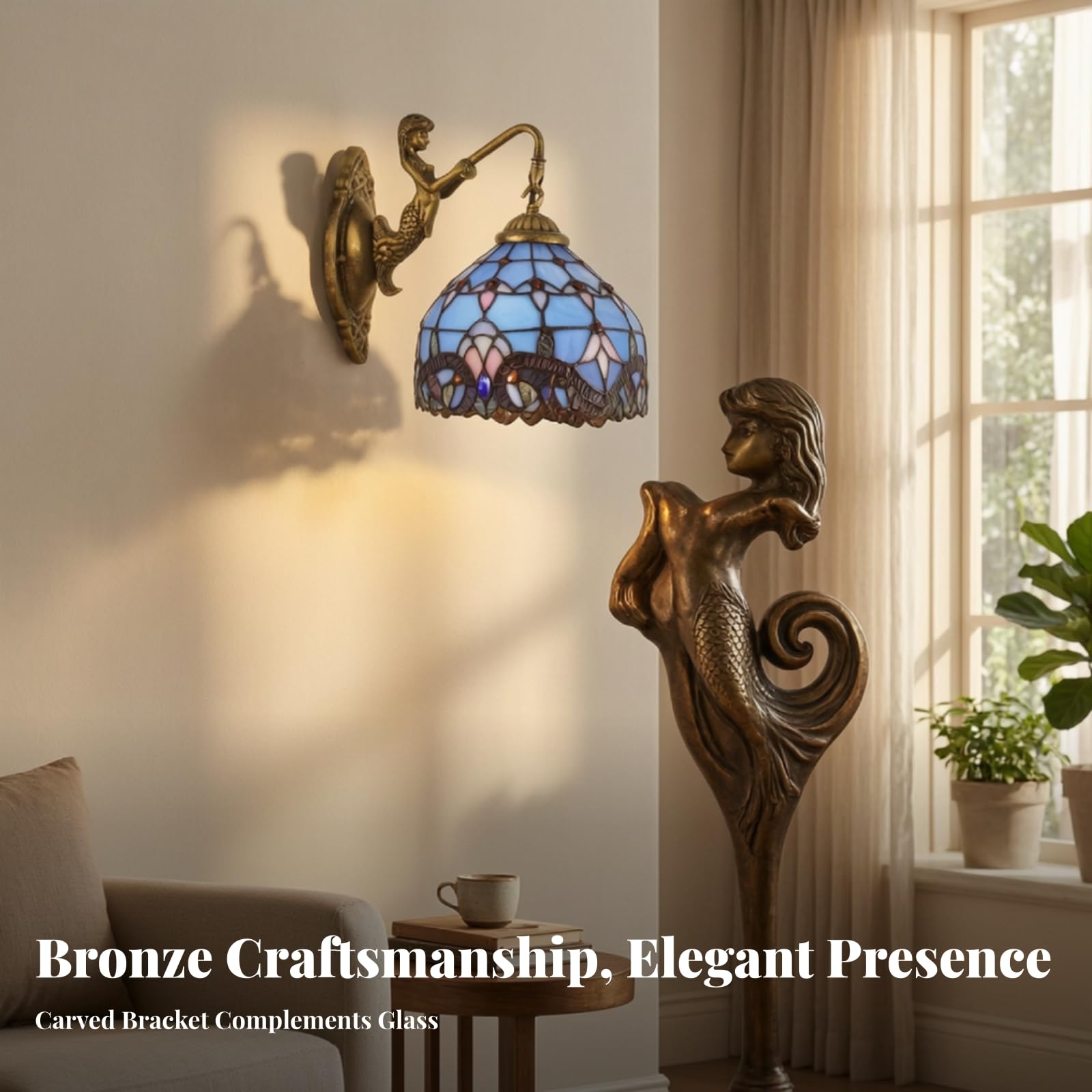 Sharplace Vintage Bunt Wandlampe | Handgelötetes Bunt, Wandlampe mit Zugschalter, Klassisch, Innenwandleuchte, für Flur, Beige,
