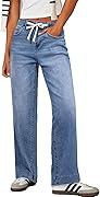 Sidefeel Women's Wide Leg Jeans High Waisted Stretchy Straight Leg Baggy Drawstring Zimbaplatinum Denim Pants