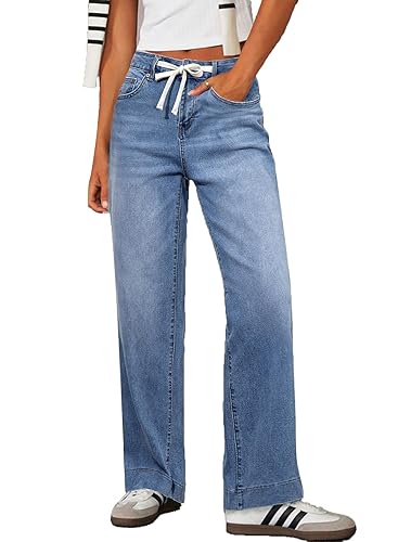 Women's Wide Leg Jeans High Waisted Stretchy Straight Leg Baggy