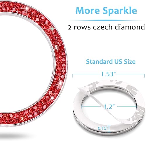 Miniatura 4 de Anillos brillantes para botón de arranque y parada de automóvil, emblema, diamantes de imitación rojos, accesorios de decoración para mujeres