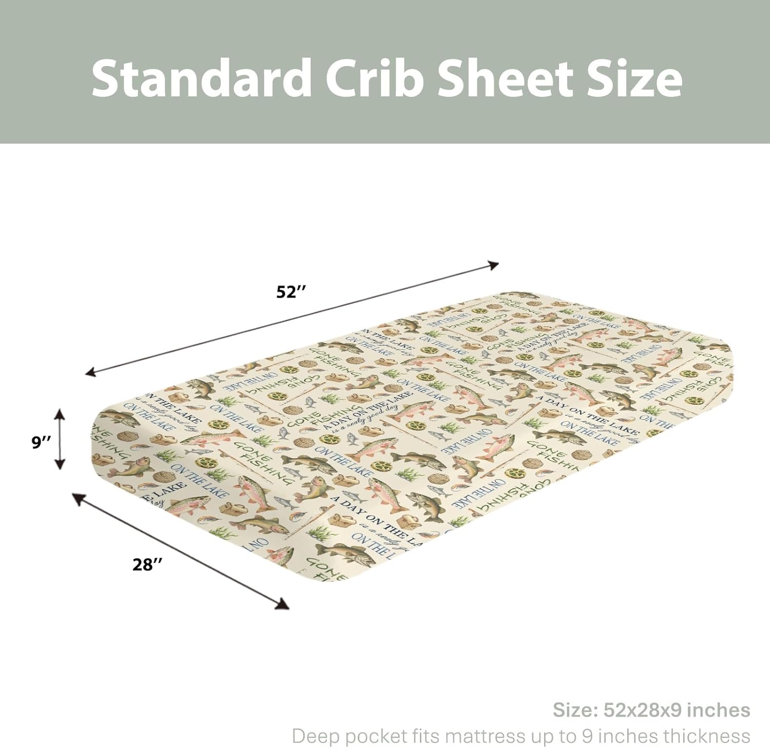 Gone Fishing Baby Crib Sheets for Boy Girl 52"x28" Vintage Lake Fishing Lovers Gift Soft Snug Fitted Crib Mattress Cover Vacation Outdoors Adventure Baby Sheet for Crib and Toddler Bed Mattresses