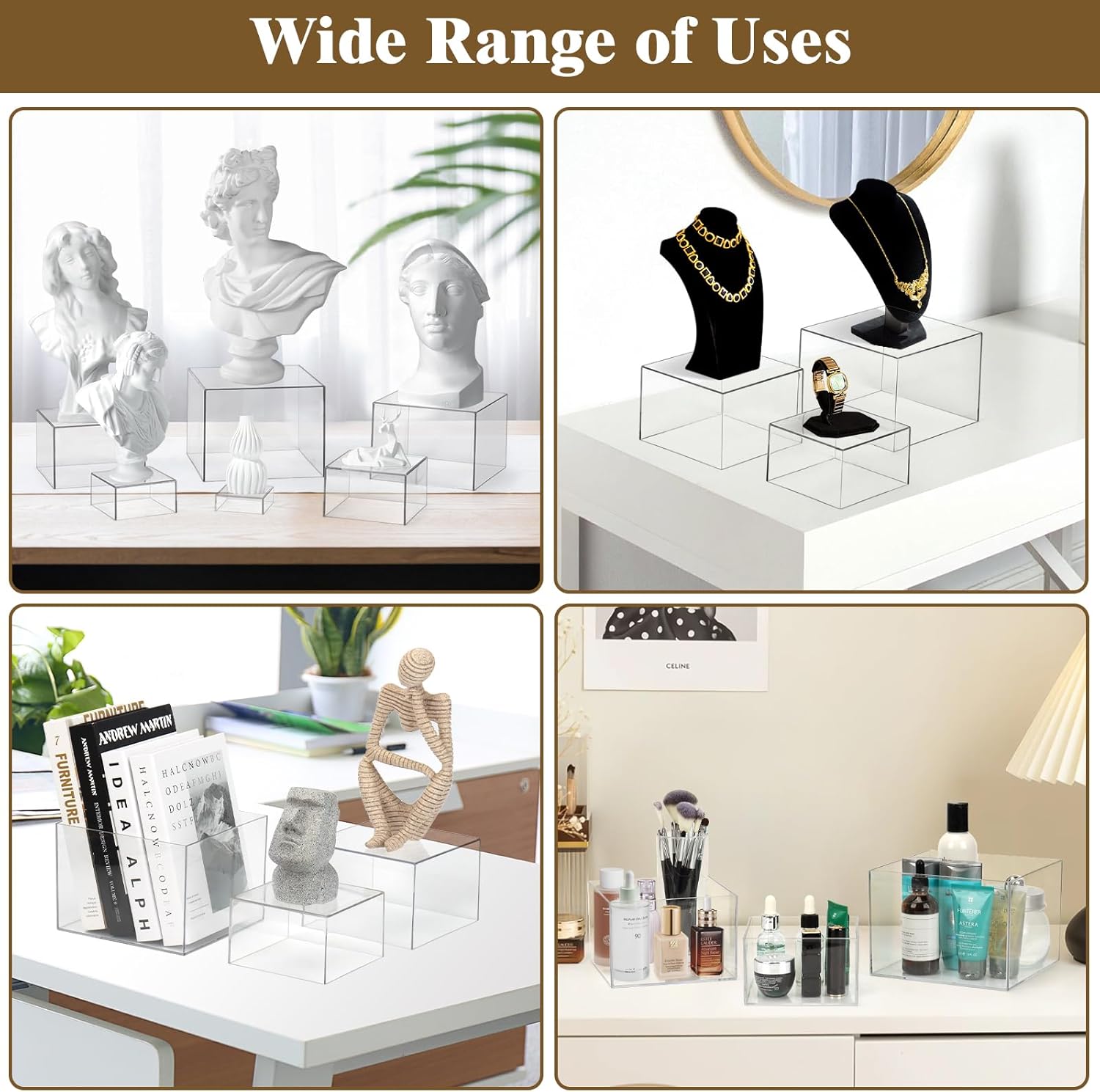 Top-spring Buffet Risers 6Pcs Food Risers for Buffet Table Acrylic Risers Display Stands Dessert Cake Stands for Party Catering, Buffet Risers and Stands for Food Display (Clear 8",7",6",5",4",3")