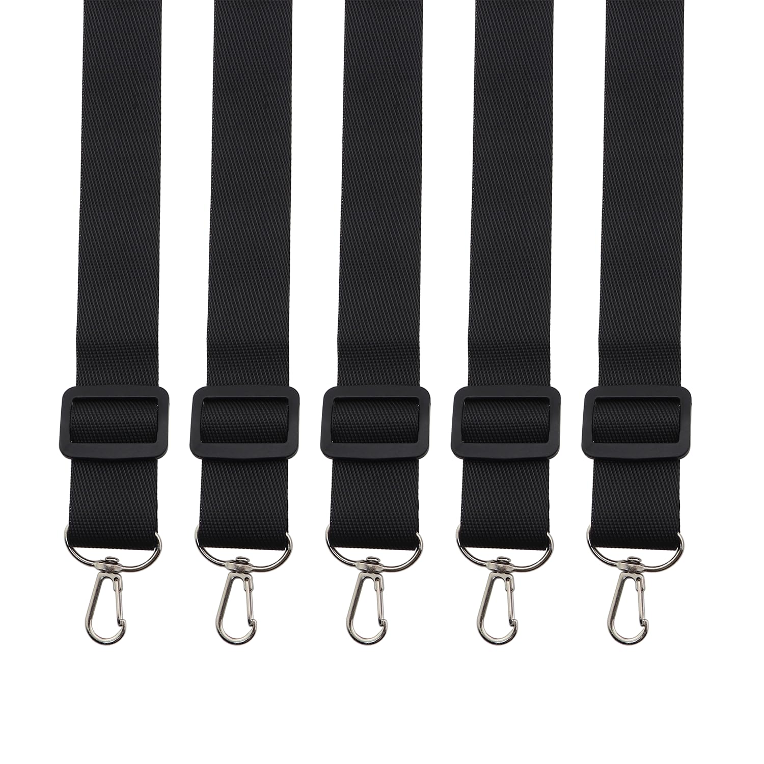 MDXing 5PCS 1.2m Length Black Adjustable Swivel Clip Hook Buckle Slide Bag Water Bottle Carrying Case Belt Replacement Shoulder Strap Nylon Strap