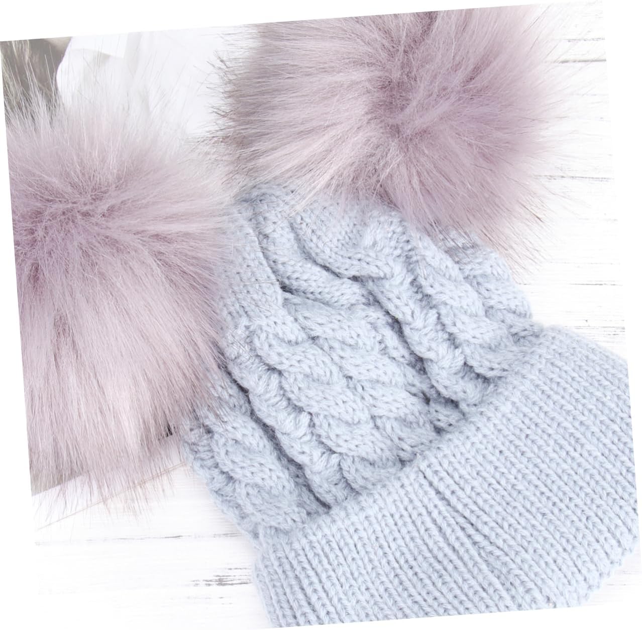 Kids Twin Pom Knit Hat Winter Warm Beanie for Baby Girls Grey